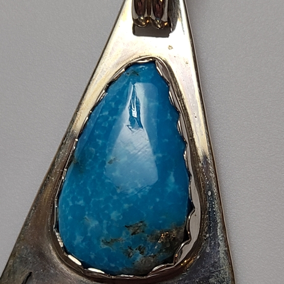 Vintage Turquoise Sterling Silver Pendant HUGE Navajo NA cut Out Design Estate - Picture 3 of 6